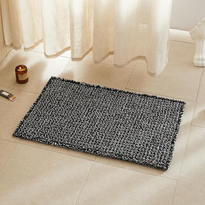 TYUU Black and White Bathroom Rugs, Waffle Bath Mat Non Slip Washable Super Absorbent Quick Dry Boho Farmhouse Bathroom Decor, 30"x20" Black and White
