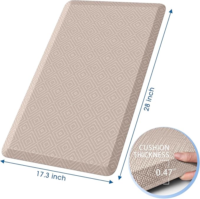 Mattitude Kitchen Mat Cushioned Anti-Fatigue Floor Mat Water Resistant Non-Slip Mats and Rugs Standing and Comfort Desk Mats for House Sink Office Laundry (Beige, 17.3"x28")