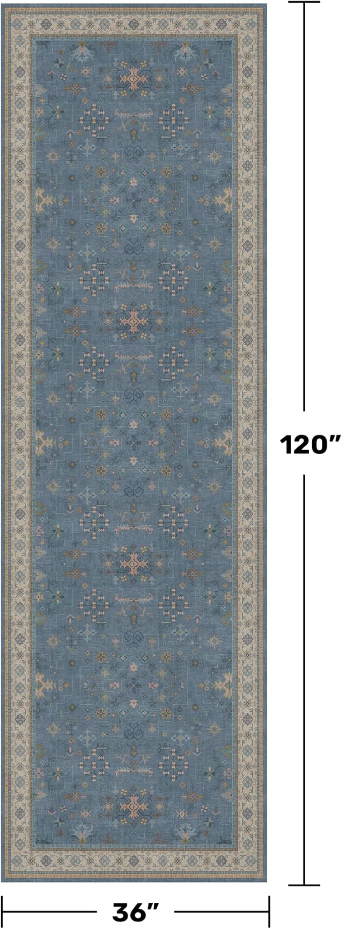 Hazo Haus Washable 10ft Long Hallway Runner Rug Blue - 3 x 10 Runner Rug, Boho Waterproof 3x10 Kitchen Floor Mat - Modern Eclectic Boho Design Décor