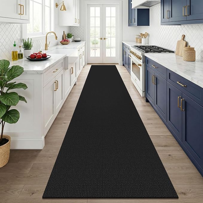 KOZYFLY Black 3x14 Runners Rugs for Hallway, Long Washable Runner Rug, Woven Non Slip Kitchen Runner, Flatweave Entryway Rug, Floor Carpet for Entry, Aisle, Hall, Black/Dark Grey