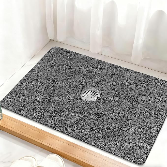 Shower Mat Non Slip: 32 x 24 Inch Extra Large Loofah Shower Mats for Inside Shower - Anti Slip Shower Stall Matt with Drain Hole in Middle