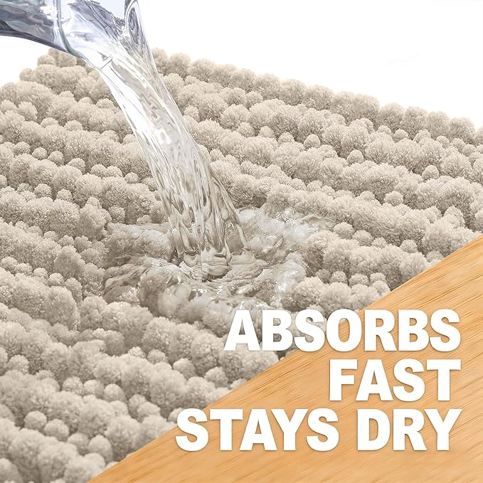 OLANLY Long Bathroom Rugs Runner 59x24, Thick Soft and Absorbent Chenille Bath Mat, Non-Slip, Machine Washable Quick Dry Bath Rugs for Tub Shower Floor, Home Decor Accessories, Sand
