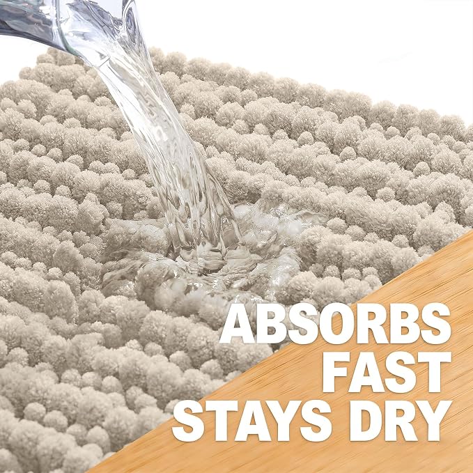 OLANLY Long Bathroom Rugs Runner 70x24, Thick Soft and Absorbent Chenille Bath Mat, Non-Slip, Machine Washable Quick Dry Bath Rugs for Tub Shower Floor, Home Decor Accessories, Sand