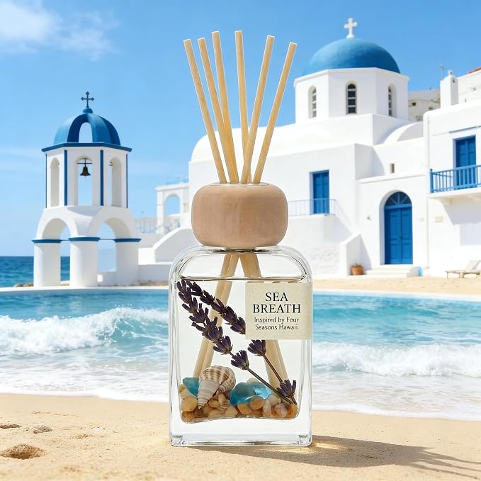 Sea Salt Reed Diffuser for Bathroom & Bedroom - 3.38 Fl Oz, Ocean Breeze Home Fragrance for Women, Coastal Beach Decor with Seashells, Spa Aromatherapy, Non-Toxic Long Lasting & Gift Ready