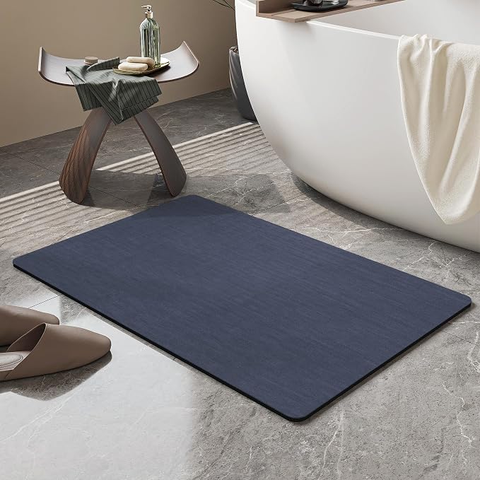 Mecko Bath Mat Rug, Rubber Non-Slip Quick Dry Absorbent Thin Bathroom Rugs Fit Under Door Bathroom Floor Mats-Shower Rug for in Front of Bathtub, Sink, Shower Room(Navy Blue,20"x32")