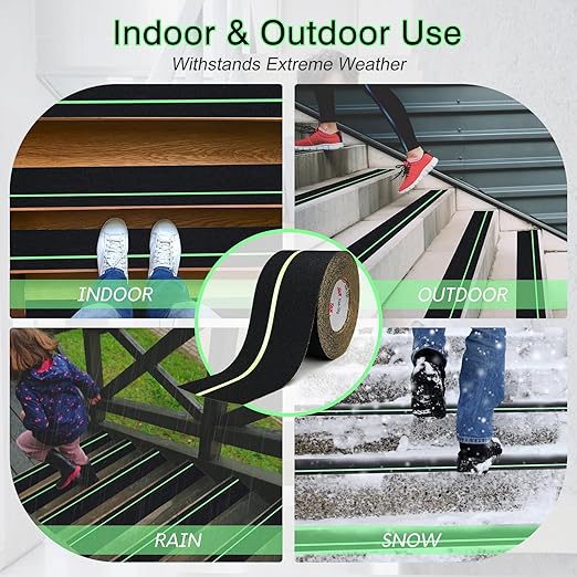 S&X Anti Slip Tape 4 Inch x 60 Ft, 2X Longer Heavy Duty Grip Tape with Glow-in-Dark Strip, Outdoor Stair Treads Non-Slip for Steps Ramps Decks, Non Skid for Enhanced Safety