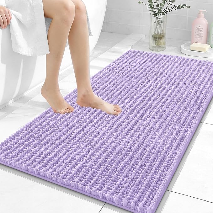 OLANLY Bathroom Rug Mat 44x24, Thick Soft and Absorbent Chenille Bath Mat, Non-Slip Rubber Backing, Machine Washable Quick Dry Bath Rugs for Tub Shower Floor, Home Decor Accessories, Lavender