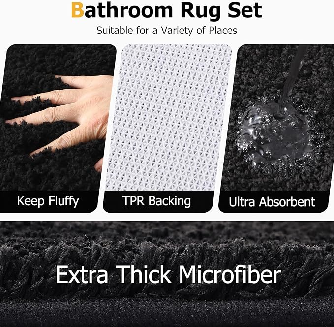 XLHOMO Bathroom Sets with Shower Curtain and Rugs,24PCS Black Bathroom Set Shower Curtain Set with Bathroom Trash Can Bathroom Accessories