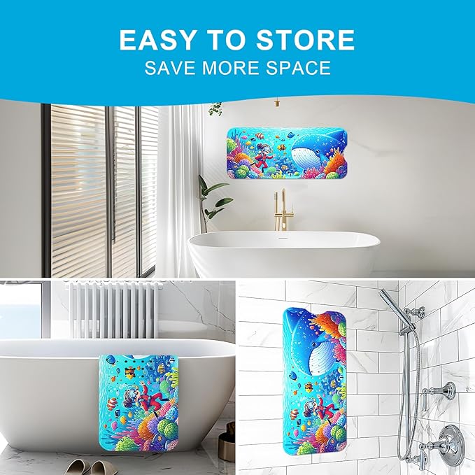 XIYUNTE Baby Bath Mat for Tub Non Slip Kids Bath Mat - 40''x16'' Extra Long Cartoon Bathtub Mat Non Slip Kids Shower Mat Eco-Friendly Toddler Bath Mats with Suction Cups, Machine Washable