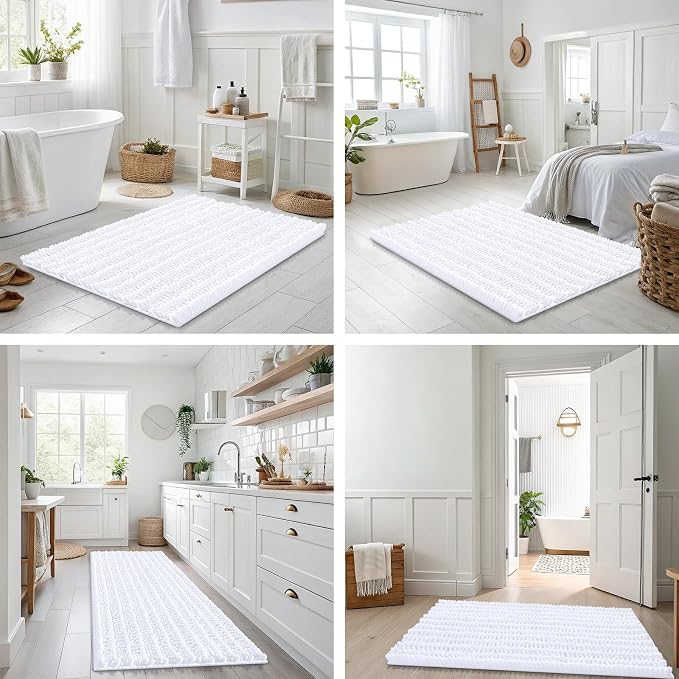 Smiry Bathroom Rugs Mat 36x24, Extra Soft Absorbent Chenille Bath Rugs, Non Slip Rubber Backing Machine Washable Quick Dry Bath Mats for Bathroom Floor, Tub, Shower, Home Decor Accessories, White