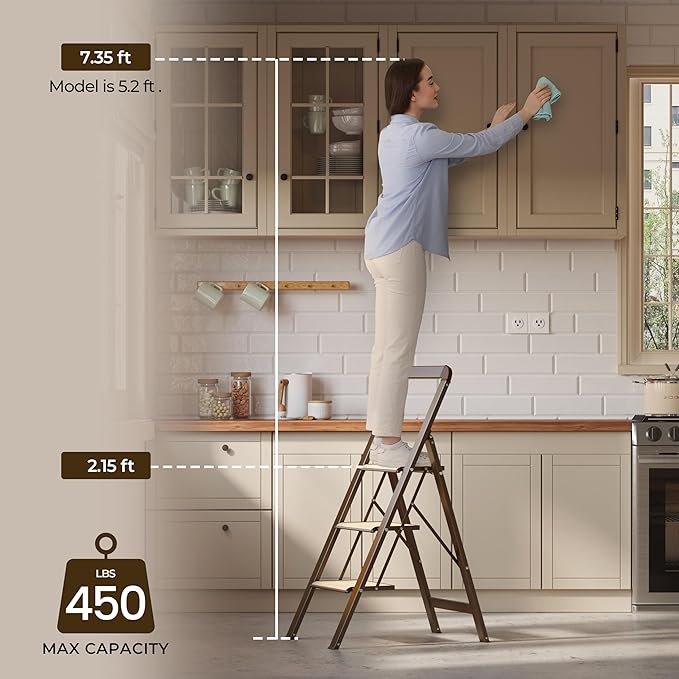 3 Step Ladder Folding Step Stool for Adults Portable Folding Step Ladder with Anti-Slip Pedals for Home,Kitchen,Office