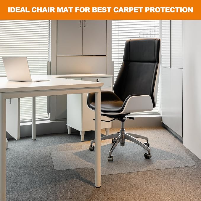 Chair Mat for Carpet- Low Pile (1/4" Thick) Carpet Protector for Office Gaming Computer Desk Chair. Heavy Duty Desk Chair Mat for Carpeted Floors, Semi Transparent (with Lip (Thickened)