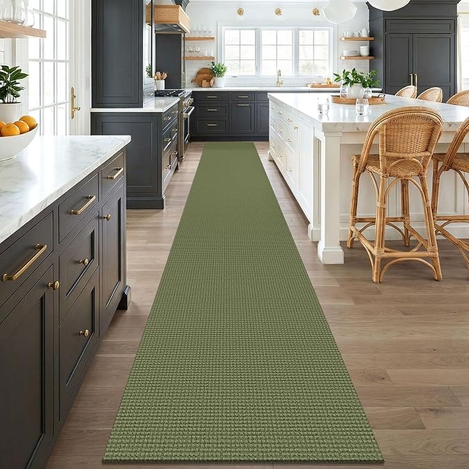 KOZYFLY Braided 2.5'x18' Runners Rugs for Hallway, Extra Long Washable Runner Rug, Woven Non Slip Kitchen Runner, Cotton Entryway Rug, Floor Carpet for Entry, Aisle, Hall, Olive Green/Earthy Green