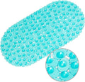 WELTRXE Pebbles Bath Mat Oval Non-Slip Bathtub Mat with Suction Cups, Drain Holes for Bathroom Showers, Tub, Machine Washable, BPA, Latex Free Safe Shower Mats, 27 x 14 Inch, Teal