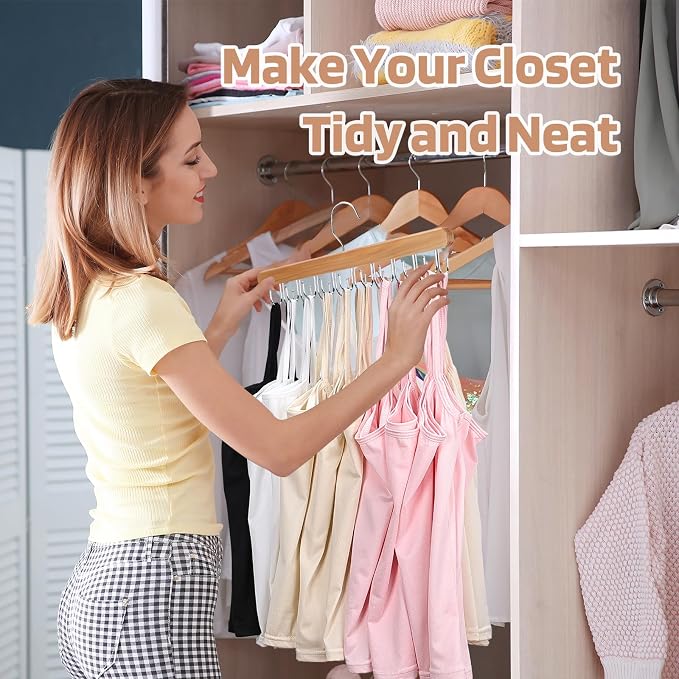NECAMOCU 2 Pack Bra Hanger for Closet Organizer, Premium Wooden Tank Top Hangers with 36 Foldable Hooks, 360° Rotating Design, Space Saving Storage for Tank Tops, Bras, Scarves and More