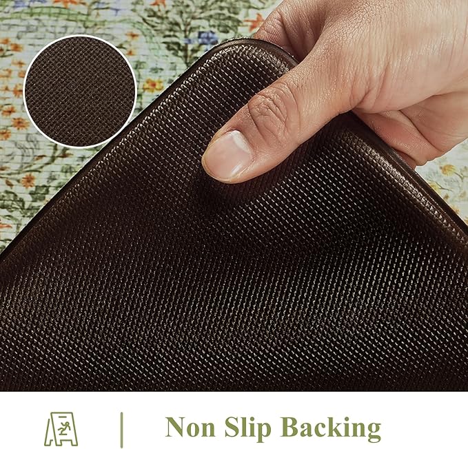 Collive Anti Fatigue Mats for Kitchen Floor, Waterproof Non Skid Kitchen Rugs Sets of 2 Vintage Floral Desk Rug, Foam Comfort Standing Mat for Office, Sink, Laundry, Light Green