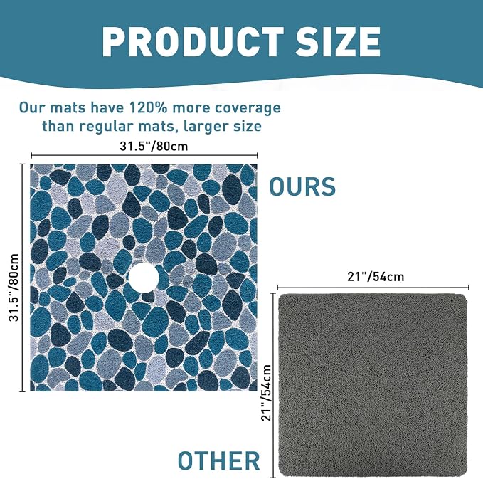 Square Shower Mat Non Slip: 32 x 32 Inch Extra Large Shower Mats with Drain Hole in Middle - PVC Loofah Anti Slip Shower Floor Matt for Inside Shower