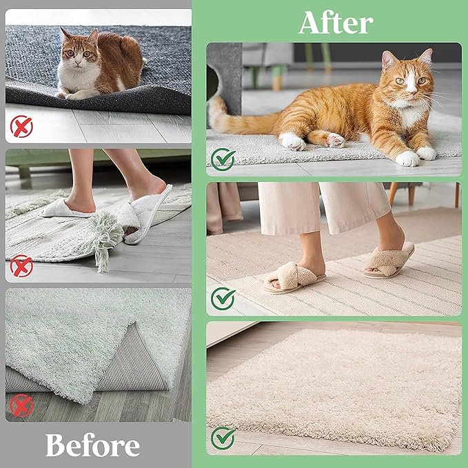 Rug Gripper Pads, 20 Pcs Super Adhesive Rug Grippers – Resuable & Washable Non-Slip Rug Stoppers, Helps Prevent Curling on Hardwood Floors and Carpet Corners