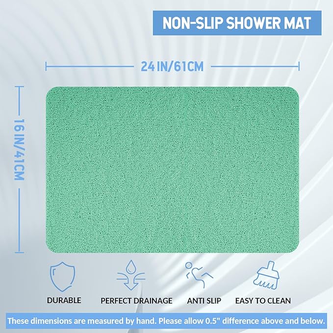 Hargiis Non-Slip Bathtub Mat, Anti Slip Shower Mat, Fast Drying Bathtub Mats, Foot Scrubber Mat, Anti Slip Mat for Tub, Floor, Bathroom, Kitchen, Home, Hotel (Light Green 24"×16")