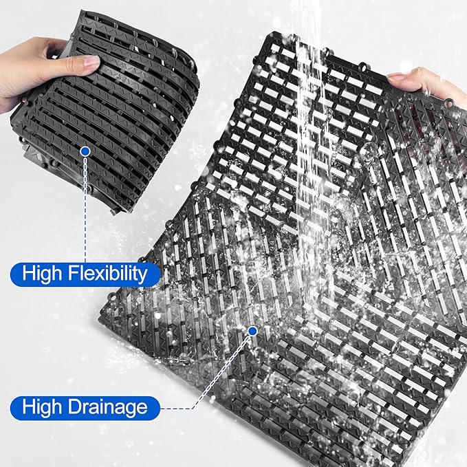 ToLanbbt Modular Interlocking Cushion 12P 11.8" x 11.8" Interlocking Rubber Floor Drain Holes Non-Slip Splicing Drainage Mats for Deck, Shower, Kitchen, Drain Pool, Sauna Bath (Black, Diagonal)