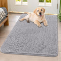 Smiry Dog Door Mat for Muddy Paws 40x32, Absorbent Dirt Trapper, Non-Slip Washable Chenille Entryway Rug for Inside Floor, Light Grey, Classic Solid