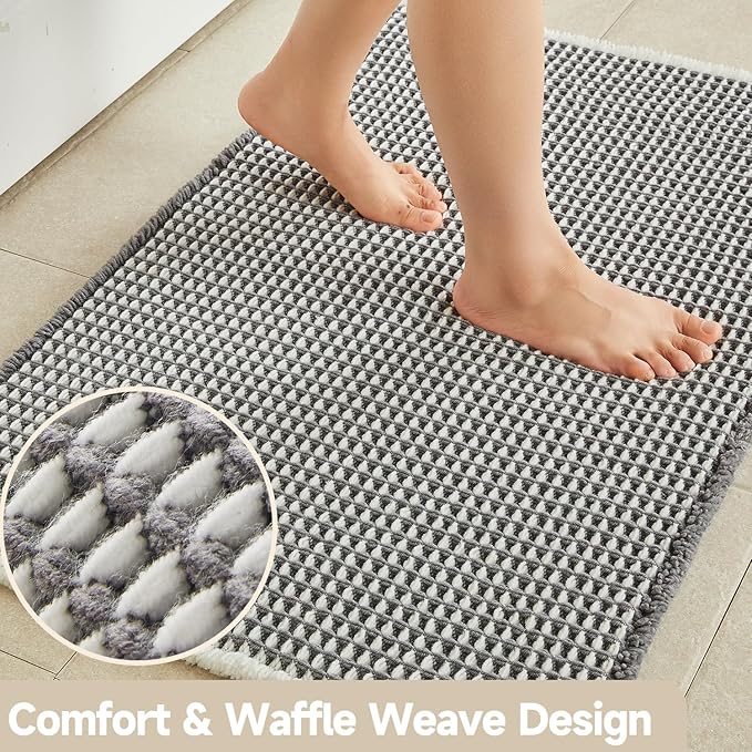 TYUU Waffle Runner Rug Bathroom, Long Boho Bathroom Rugs Non Slip Washable Super Absorbent Quick Dry Farmhouse Bath Decor, 72"x24" Grey and White