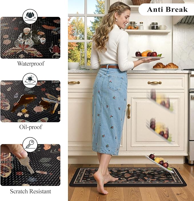LEEVAN Anti Fatigue Mats for Kitchen Floor Non-Slip, Cushioned Kitchen Mats for Floor 2 Piece, Black Memory Foam Kitchen Mat Set, Waterproof Ergonomic Standing Mat for Bar, Office,Desk, Laundry