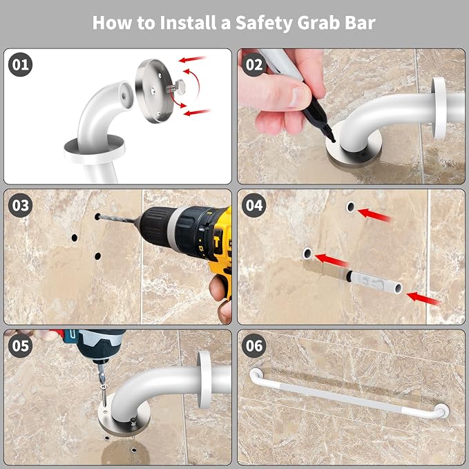 White Grab Bar 40 Inch, iHansee Anti-Slip Bathroom Grab Bar w/Knurled Grip, Stainless Steel Safety Handrail for Toilet Bathtub Shower, Wall Mounted Handicap Bars Handle for Senior Elderly