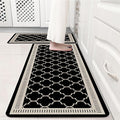 Black Vintage Moroccan Grid Elegance Kitchen Rug Sets [2 PCs], Anti-Fatigue, Waterproof Non-Slip Kitchen Mats Heavy Duty Comfort Foam Rug for Kitchen, Floor, Laundry,17"x29"+17"x47"