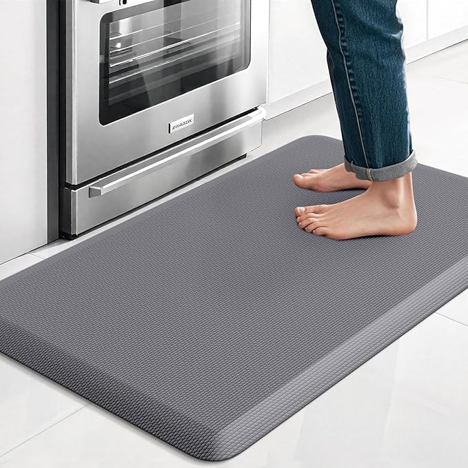 TranquilRelax Kitchen Mat, Cushioned Thick Floor Comfort Mat, with Non-Slip Bottom, Waterproof & Stain Resistant & Easy Clean, Standing Desk Mat for Kitchen, Sink, Office (17.3''x28'', Grey)