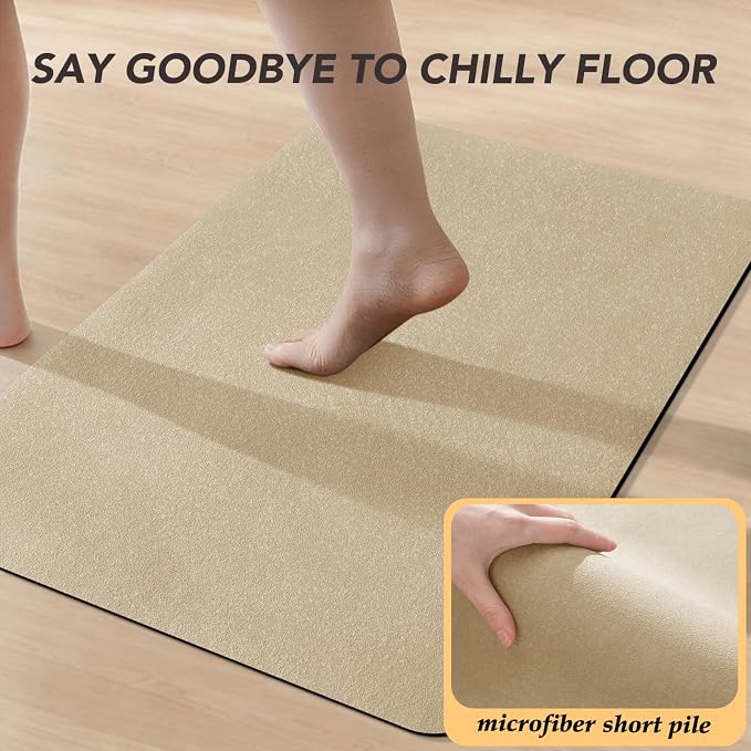 ACCUMTEK Non Slip Bath Mat, Thin Bathroom Rugs Fit Under Door, Quick Dry Bath Mats, Machine Washable Bath Rugs for Bathroom, Bathtub & Kitchen, Camel/Upgraded Solid/32 x20