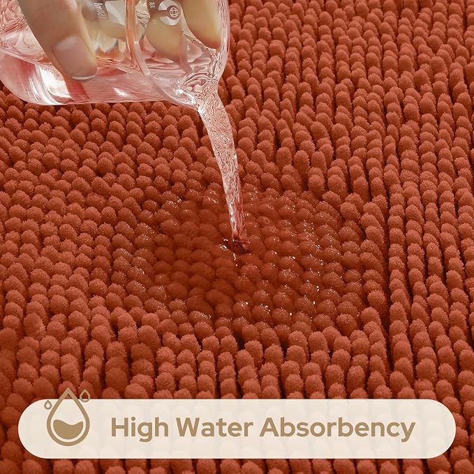 HOMEIDEAS 3 Pieces Bathroom Rugs, Ultra Soft Non Slip Absorbent Chenille Toilet Bath Mat Set (Burnt Orange)