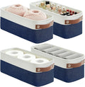 Bagnizer Small Fabric Storage Baskets, 15x6x5 inch Narrow Storage Bins 4-Pack Long Storage Basket for Organizing with Handles, Decorative Basket for Closets, Shelves, Toilet Paper, Navyblue