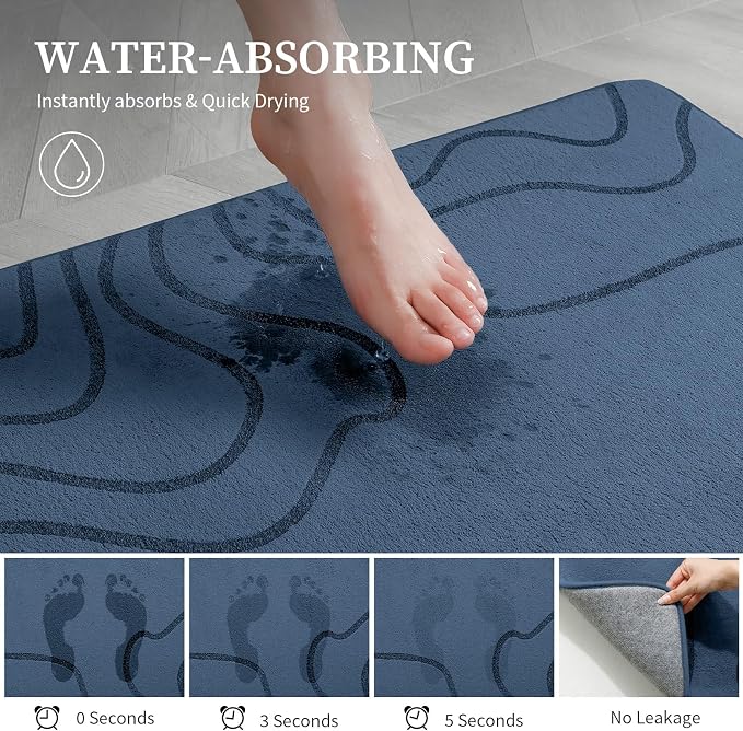 YIHOUSE Memory Foam Bathroom Rugs Sets 5 Piece - Extra Thick Ultra Soft Absorbent Bath Mat Set, Non-Slip Machine Washable Bath Rugs for Bathroom, Tub & Shower, Home Decor Accessories, Dusty Blue