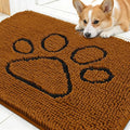 OLANLY Dog Door Mat for Muddy Paws 30x20, Paw Print Design, Absorbs Moisture and Dirt, Absorbent Non-Slip Washable Doormat, Quick Dry Chenille Mud Mat for Dogs, Entry Indoor Entryway Carpet, Ochre