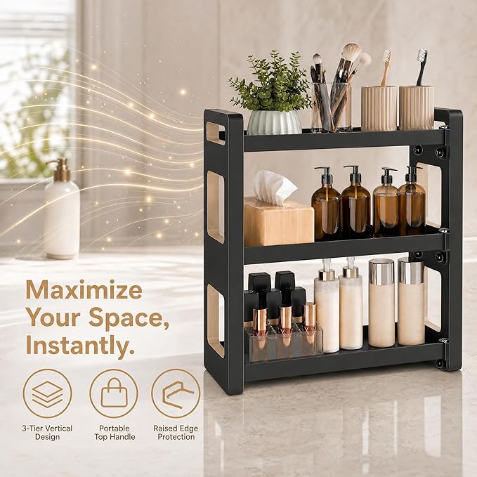 Narrow Solid Wood Bathroom Counter Organizer, Space-Saving Bathroom Storage Rack for Vanity, Multi-Purpose Kitchen Spice Rack & Bedroom Makeup Organizer(Acacia, 2 Tier)