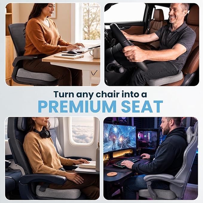 ComfiLife Extra Large Gel & Memory Foam Seat Cushion - Doctor Recommended Office Chair Cushion, Car Seat Cushion - Back & Sciatica Pain Relief - Wide Seat Cushion for Big & Tall (Gray)