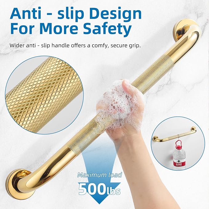 Grab Bars for Shower, Zynuhmo 2 Pack 20 Inch Anti Slip Safety Grab Bar 1.25" Diameter Stainless Steel Shower Handrails for Handicap Injury Pregnant Senior Assist Bath Shower Handles(Titanium Gold)