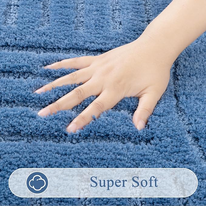 SHACOS Super Soft Bathroom Runner Rugs 24"x60" Non Slip Boho Bathroom Mats Microfiber Absorbent Carpet for Bath Room Machine Washable Shaggy Bath Rugs for Shower Bathtub Home Decor, Blue 2'x5'