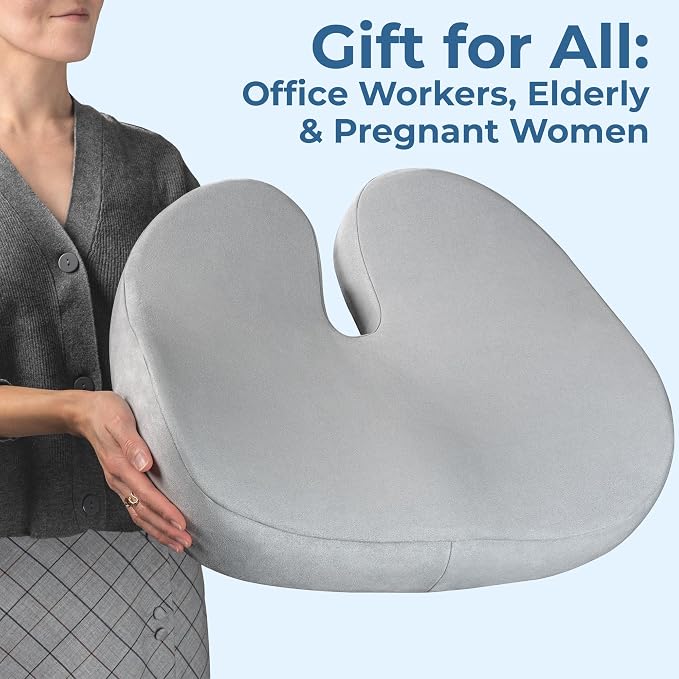 5 STARS UNITED Seat Cushion - Memory Foam Chair Cushion for Tailbone Pain Relief - Ergonomic Support for Coccyx, Sciatica & Butt - Office, Desk & Gaming Chair, Car Seat, Wheelchair, Light Gray Suede