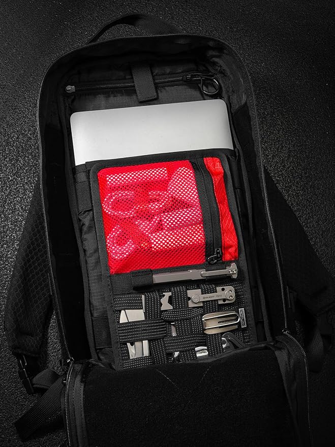 TACTICAL_GEEK EDC Organizer Board, Anti-Slip Elastic Woven Board, Utility Bag Insert Panel for Small Gear, Backpack Accessories (TCM10-Black Red)
