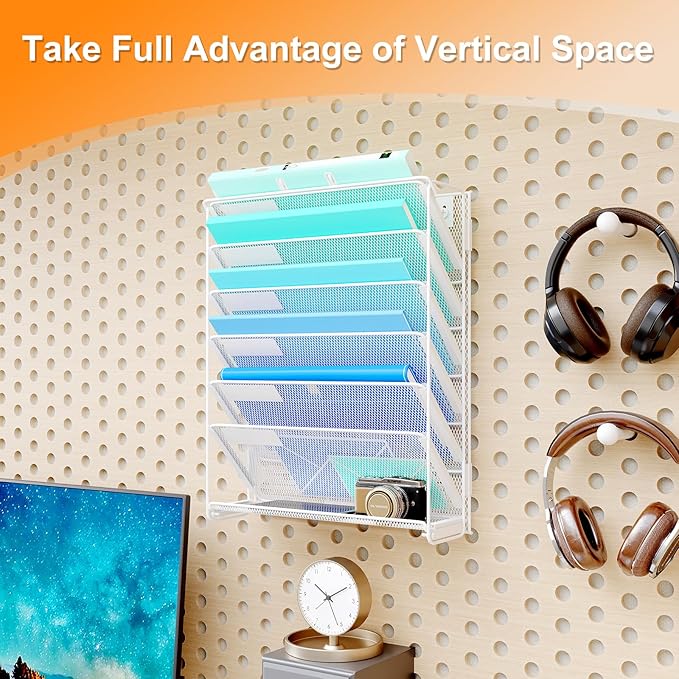 Kuntine.B Wall File Organizer (White, 7 Tier 2 Pack)