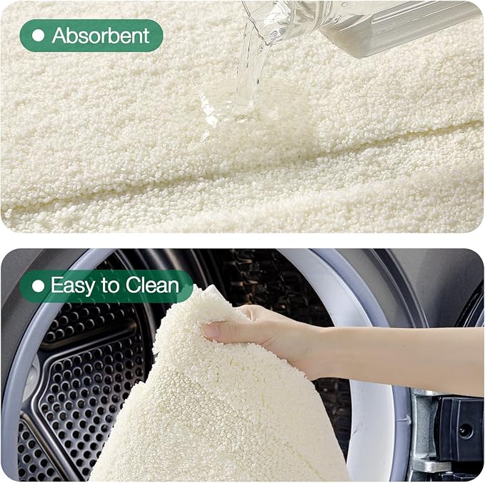 LUMI Ultra Soft Bathroom Rugs Non Slip with Rubber Backing, Absorbent Washable Bath Mat Quick Dry, Upgraded Premium Microfiber Plush Carpet for Bathtub and Shower Floor, Ivory White, 20x32