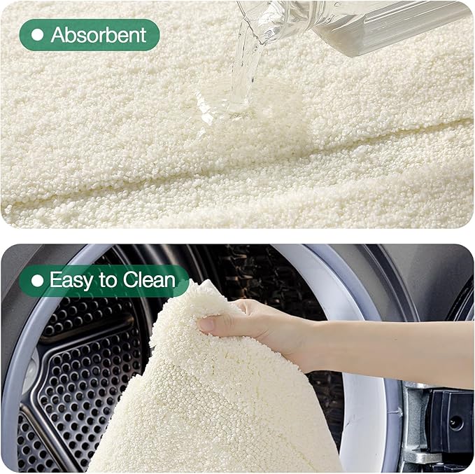 LUMI Ultra Soft Bathroom Rugs Non Slip with Rubber Backing, Absorbent Washable Bath Mat Quick Dry, Upgraded Premium Microfiber Plush Carpet for Bathtub and Shower Floor, Ivory White, 24x36