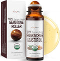 Castor Oil Frankincense Essential Oil Roll On for Face Eyebrows Under Eye - 100% Pure USDA Organic MCT Coconut - Dark Circles Fine Lines Facial Skin Care Serum - Gemstone Roller 10ml Travel Size