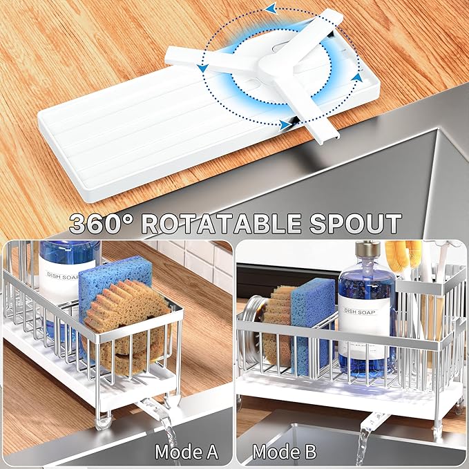 Cisily Sponge Holder for Kitchen Sink, Sink Caddy Organizer with High Brush Holder, Kitchen Countertop Organizers and Storage Essentials, Rustproof 304 Stainless Steel (Silver, 9.25″)