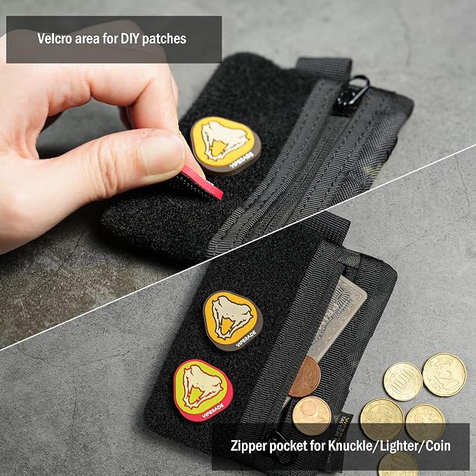 VIPERADE VE15 Small EDC Pouch, Pocket Organizer, EDC Pocket Pouch with DIY Patches Area, EDC Pocket Organizer Wallet for Cards, Small Tool Pouch for EDC Gears