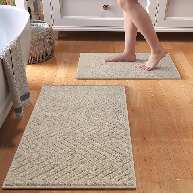 Bathroom Rugs Mat 16x24-2pc Quick Dry Absorbent Non Slip Bath Mat Bath Mats for Bathtub Mat Bathroom Carpet Fit Under Door Washable Floor Bath Rug Brown