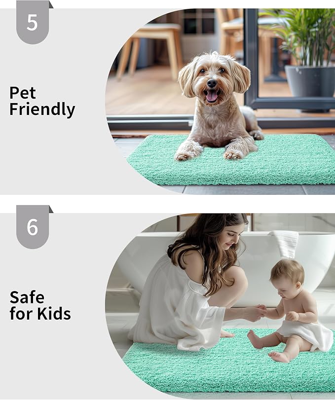 Disolla Mint Green Bathroom Rug 17x24 - Non-Slip Plush Small Bath Mat, Highly Absorbent & Ultra Soft Fluffy Floor Mat, Machine Washable for Shower and Tub