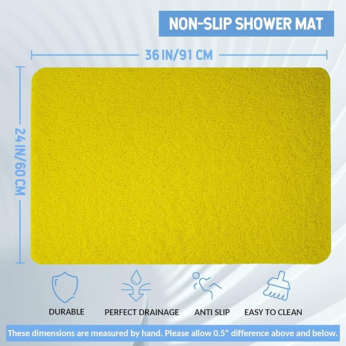 Hargiis Non-Slip Bathtub Mat, Anti Slip Shower Mat, Fast Drying Bathtub Mats, Foot Scrubber Mat, Anti Slip Mat for Tub, Floor, Bathroom, Kitchen, Home, Hotel (Yellow 36"×24")